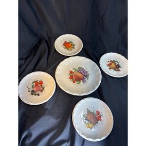 Bavaria Fruit Dessert‎ Plates Set of 5 Vintage Ruffled Edge Porcelain
